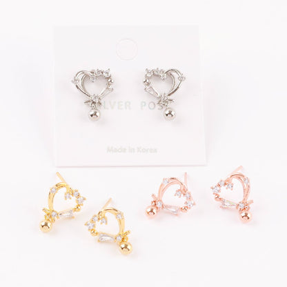 Romantic Heart Cubic Zirconia Drop Earrings - 925 Silver Post in Gold, Silver & Rose Gold