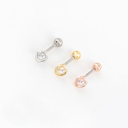 Faux Pearl Cubic Planet Piercing,Surgical Steel Inner Conch Helix Jewelry, Modern Layered Ear Curation Minimal,Saturn Planet piercing