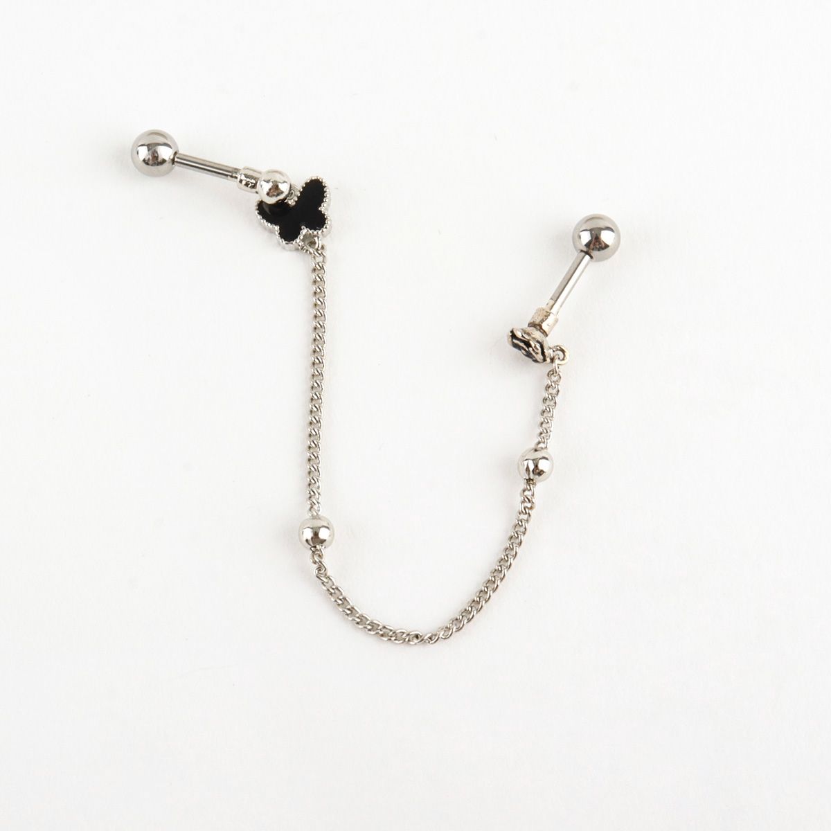 Surgical Steel Double Piercing Chain Earring Butterfly Rose Cartilage Barbell Stud