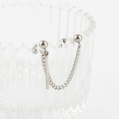 Surgical Steel Double Barbell Chain Connected Earring with Stick Drop