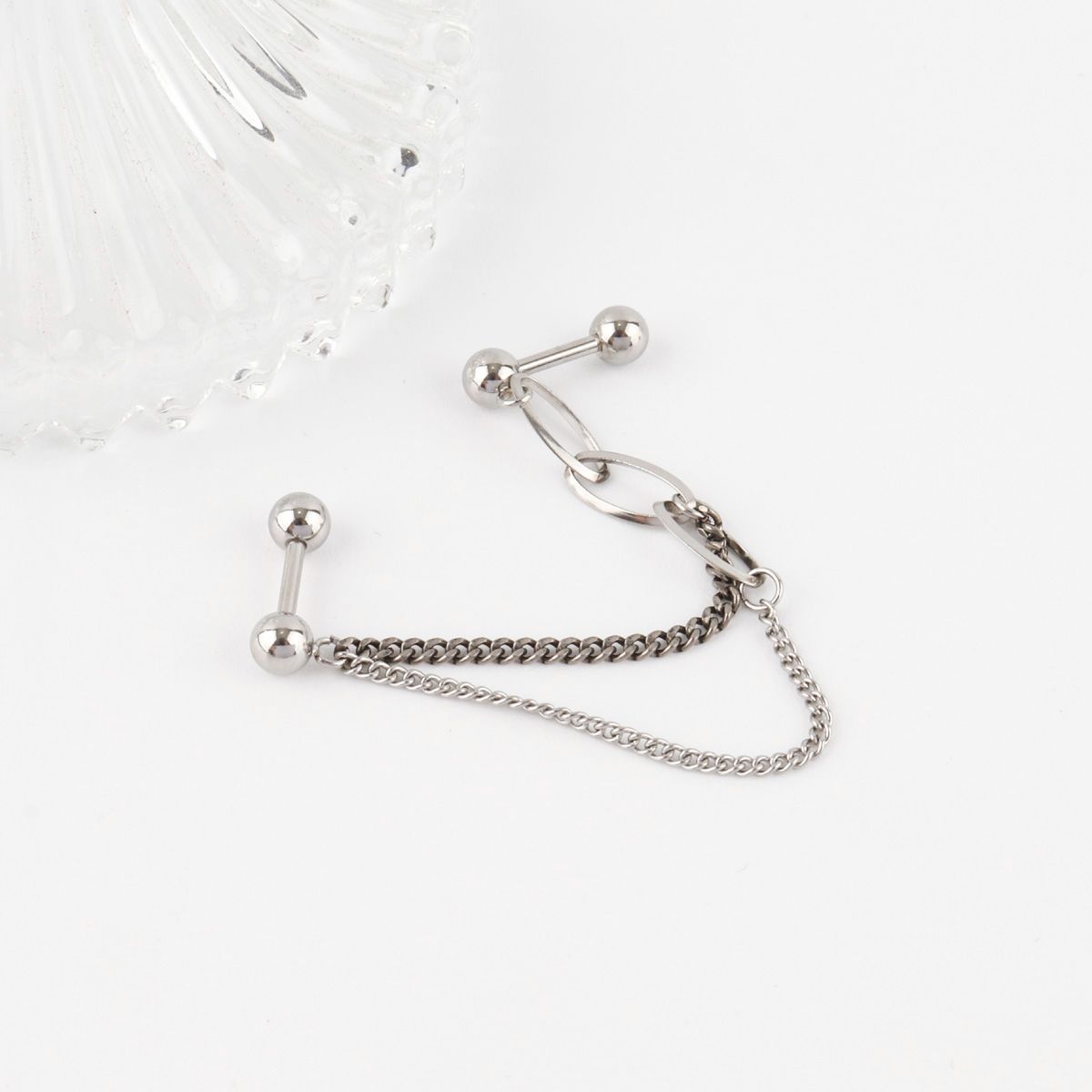 Surgical Steel Double Chain Piercing - Oval Mix Connected Barbell Studs