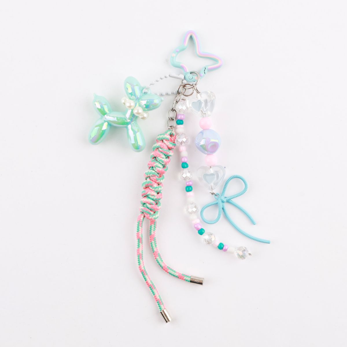 Handmade Balloon Dog Rope Keychain - Iridescent Poodle Bag Charm