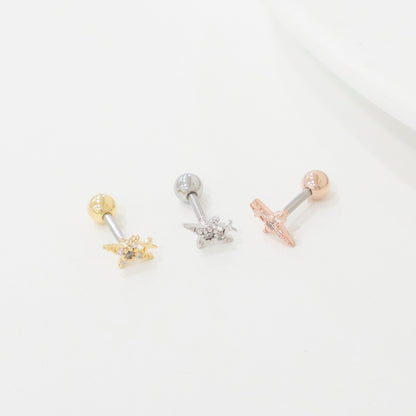 Starburst Helix Barbell Stud – Gold / Rose Gold / Silver (Single)