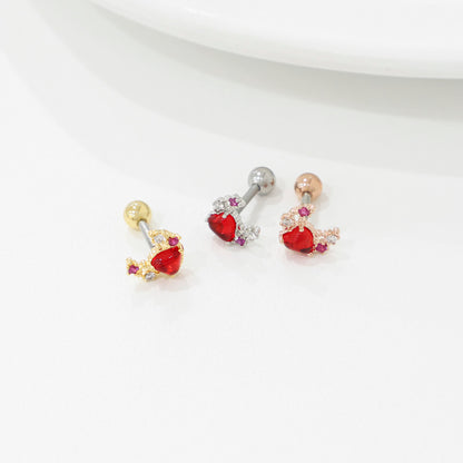Celestial Moon Heart Barbell Stud Earring - Surgical Steel