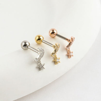 Moon & Star Dangle Barbell Piercing – Surgical Steel Bar in Gold, Silver & Rose Gold