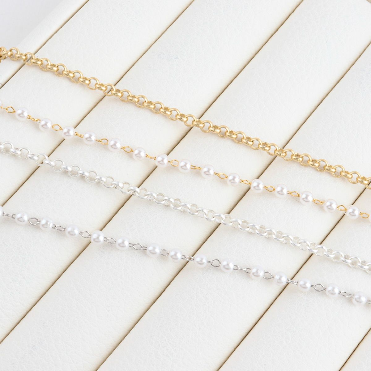 Pearl Chain Ribbon Pendant Necklace in Gold and Silver