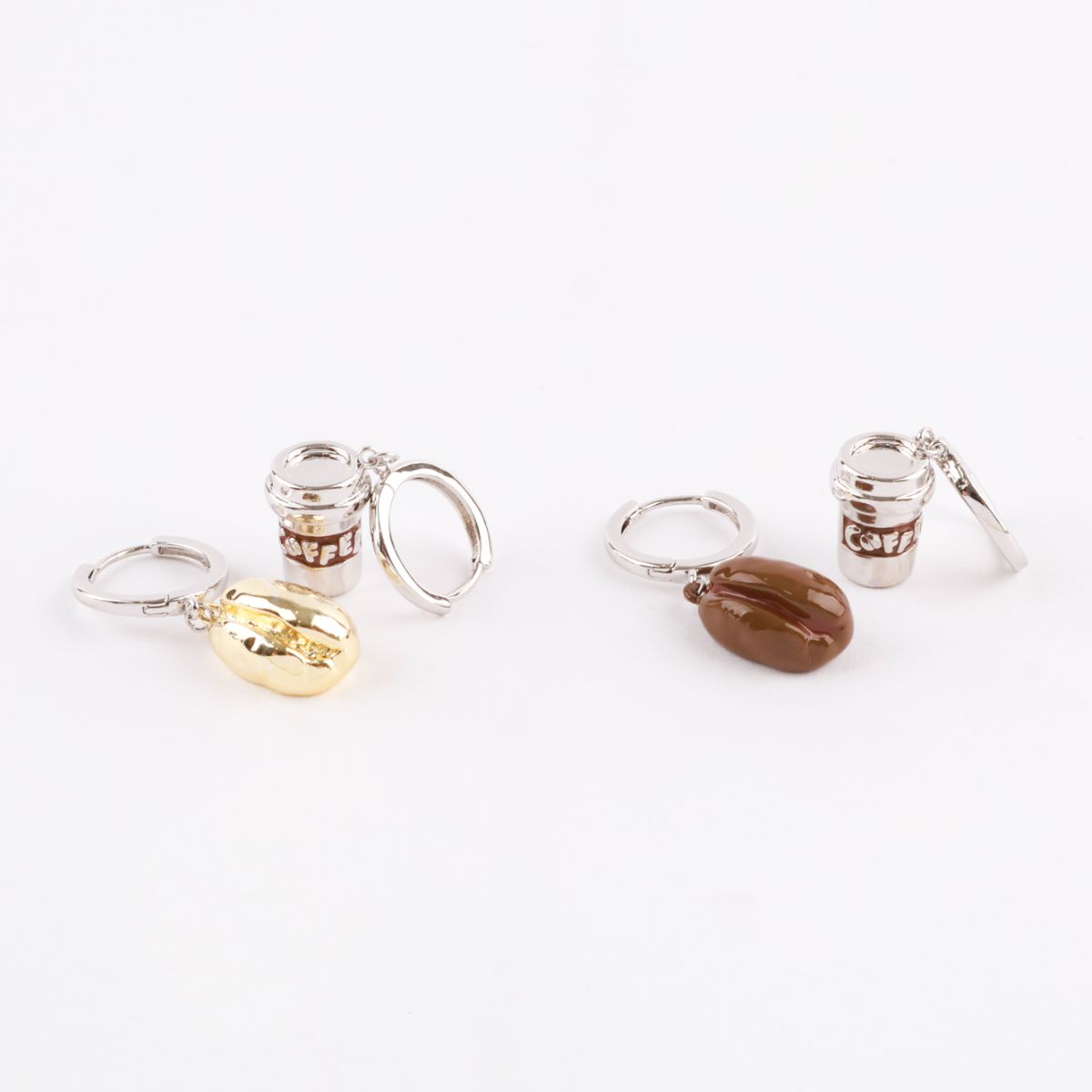 ☕ Coffee Bean & To-Go Cup Mismatch Earrings – Kawaii Food Jewelry | 8TTITTO8