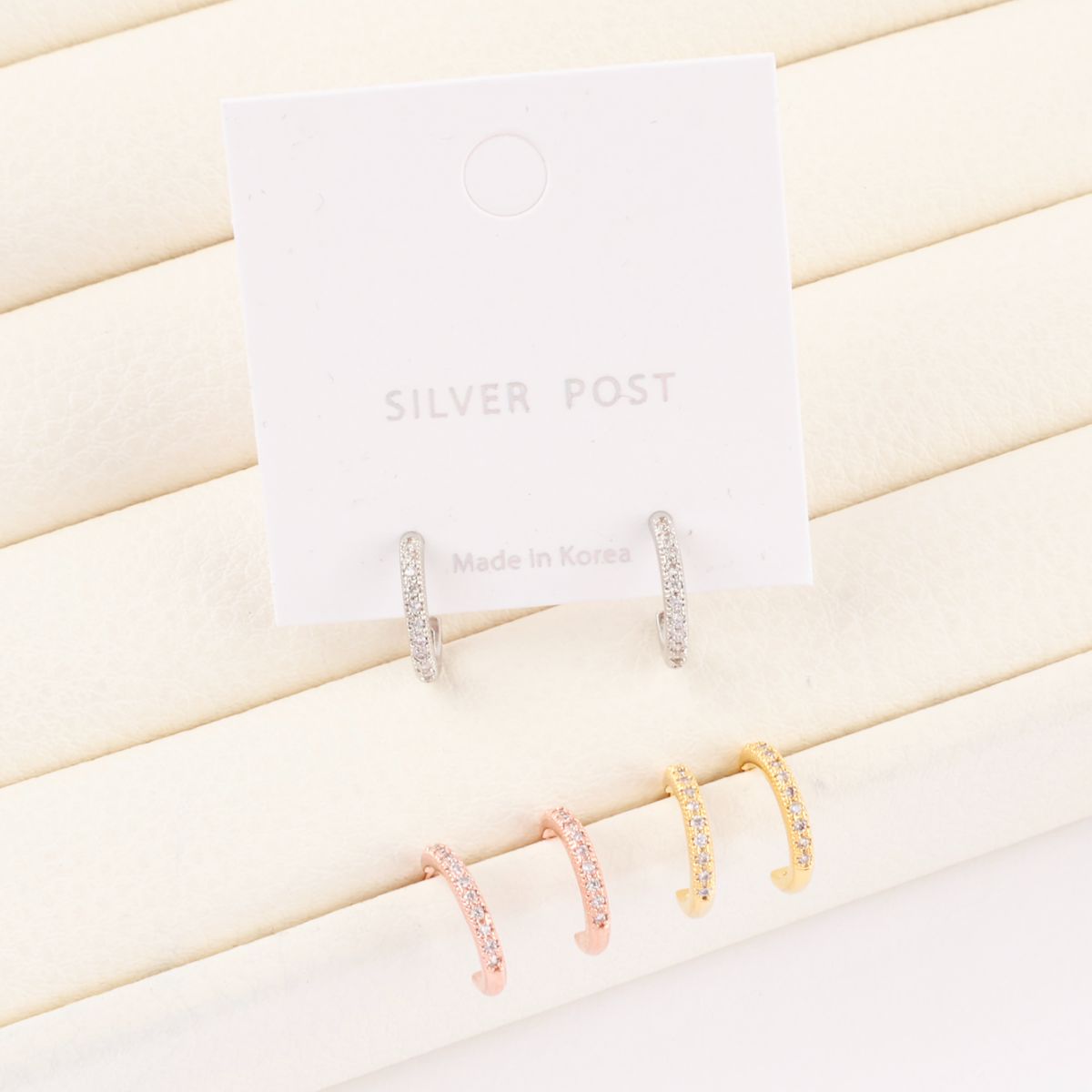 Micro Pavé Half Hoop Earrings — Silver Post | Gold / Silver / Rose Gold