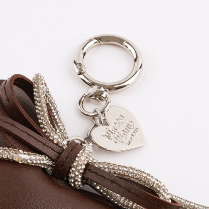 Handmade Leather Dachshund Bag Charm Keychain with Crystal Ribbon