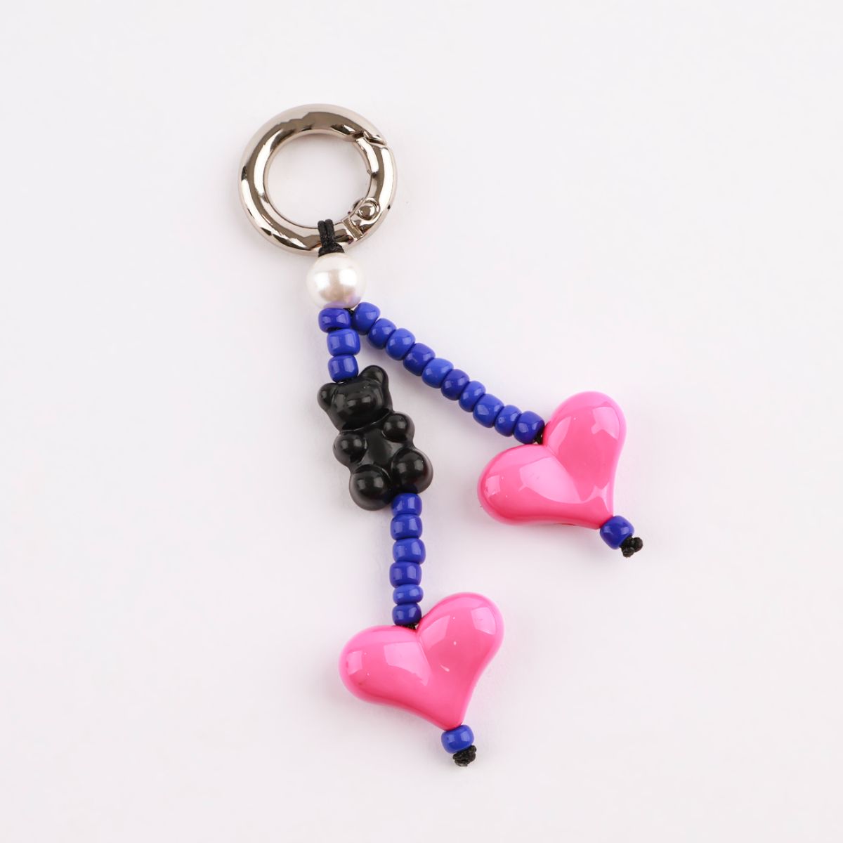 Handmade Heart & Gummy Bear Beaded Bag Charm Keychain - 6 Colors