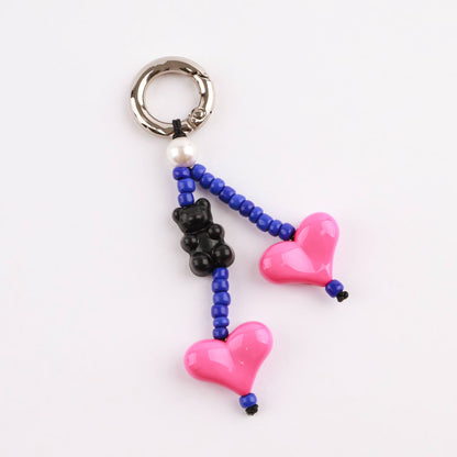 Handmade Heart & Gummy Bear Beaded Bag Charm Keychain - 6 Colors