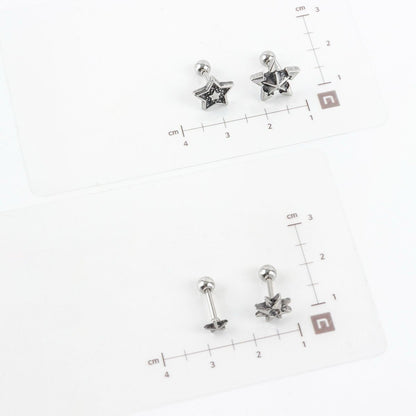 Vintage Y2K Chunky Star Barbell Stud Earrings - Surgical Steel Post, 4 Edgy Designs for Ear Stacking