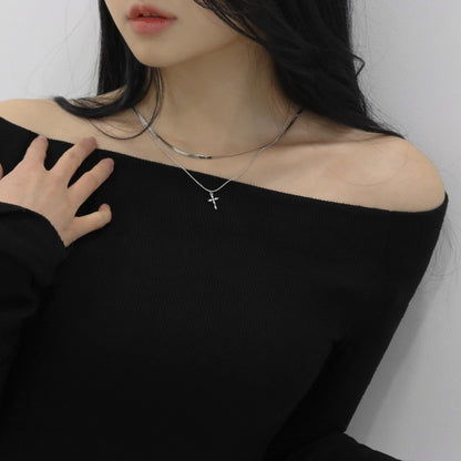 Layered Cross Pendant Necklace, Snake Chain & Box Chain Layered Necklace