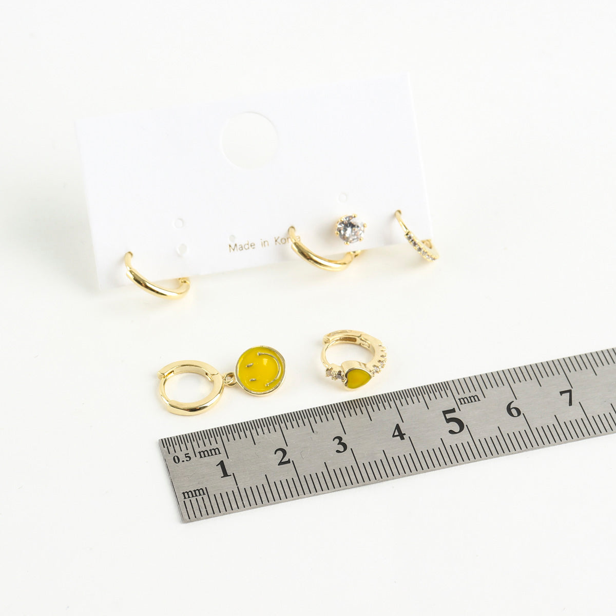 Smiley Face Hoop Earring Set – Asymmetric Drop Hoops with Cubic, Heart & Smiley Charms