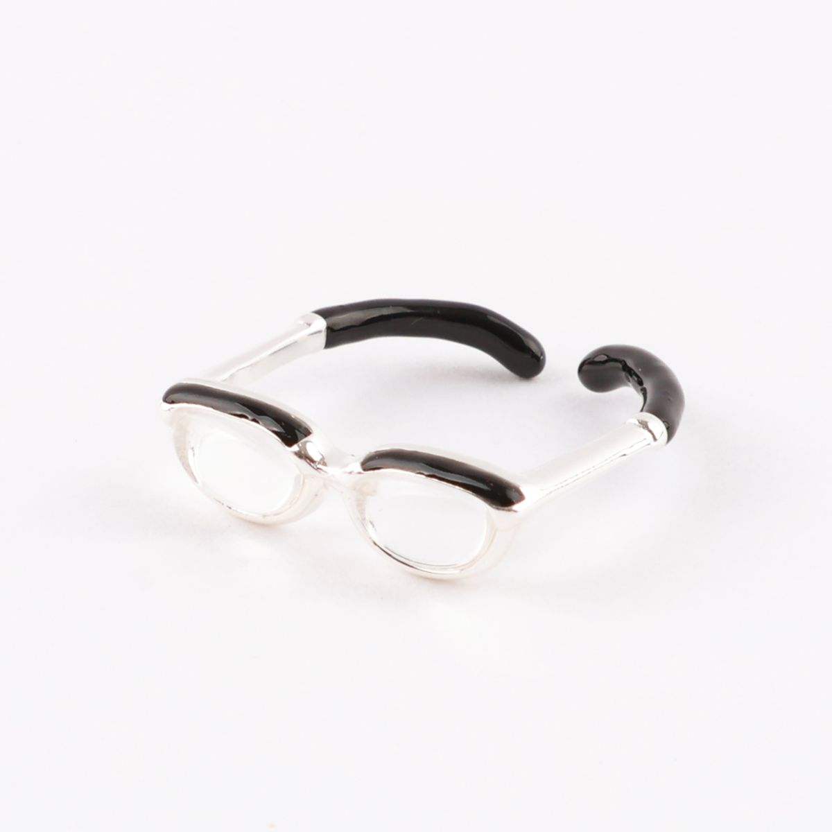 925 Silver Glasses Ring with Acrylic Lens - Adjustable Open Ring