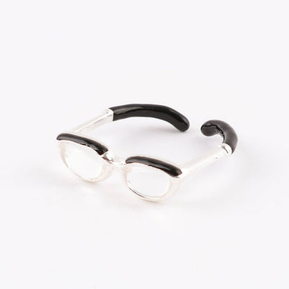 925 Silver Glasses Ring with Acrylic Lens - Adjustable Open Ring