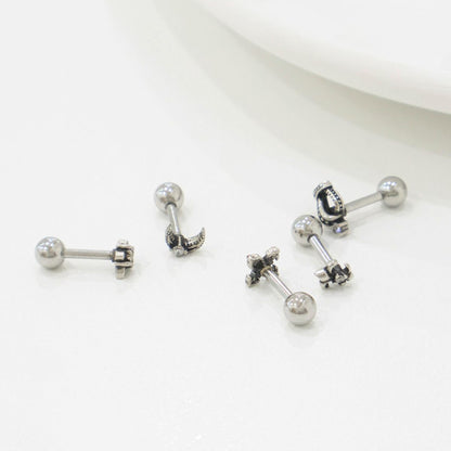 Gothic Stud Earrings,Star, Moon, Cross, Fleur de Lis, Crown Surgical Steel barbell stud