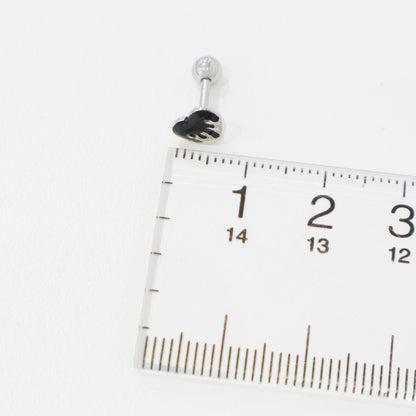 Black melting heart piercing with ruler showing 6-7mm size measurement