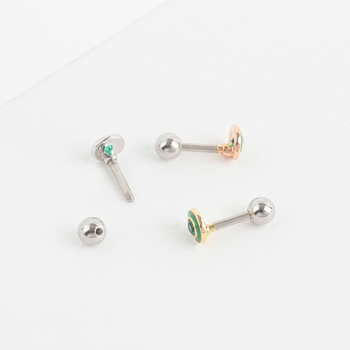 Back screw ball design of green cubic barbell earring
