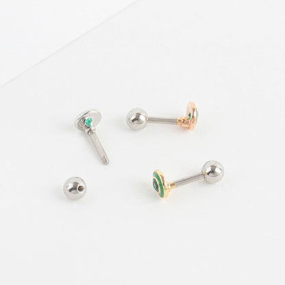 Back screw ball design of green cubic barbell earring