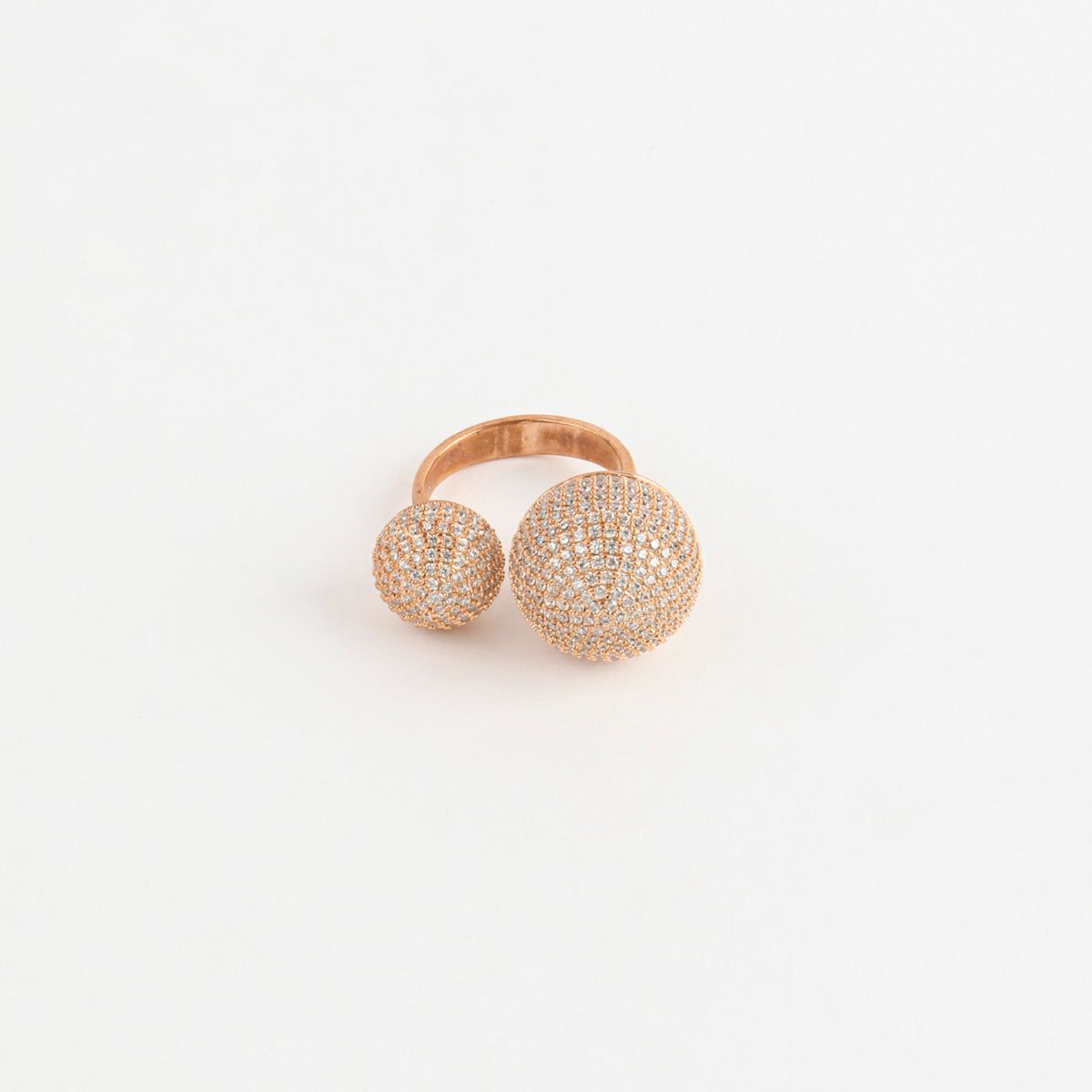 Bold Double-Dome Pavé Open Ring (Free Size) – Gold, Silver & Rose Gold