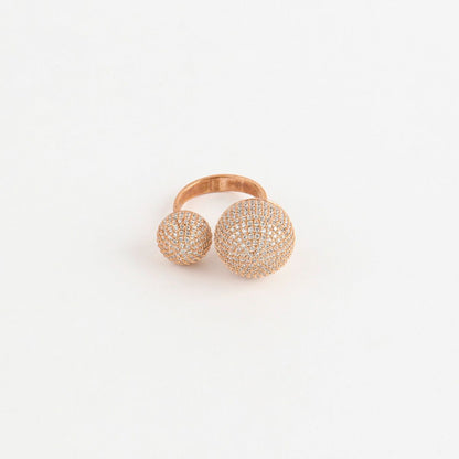 Bold Double-Dome Pavé Open Ring (Free Size) – Gold, Silver & Rose Gold