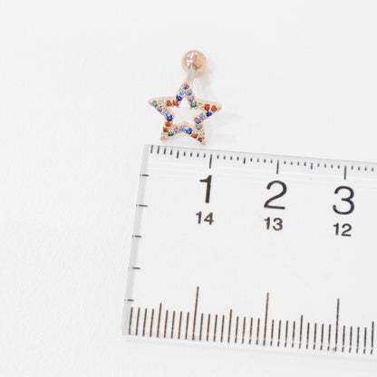 Rainbow CZ Star & Moon Piercing — Cartilage Helix Stud | Gold Silver Rose Gold