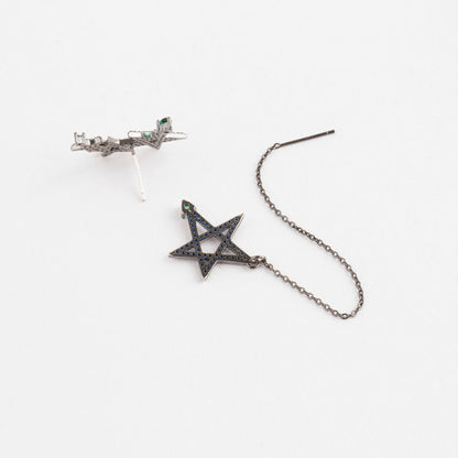 Midnight Galaxy Asymmetrical Star Drop Earrings - Pave Set Blue