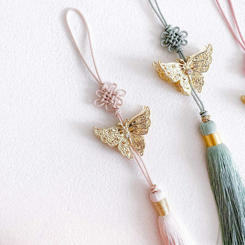 Metal Butterfly Norigae Tassel Charm - Korean Traditional Ornament