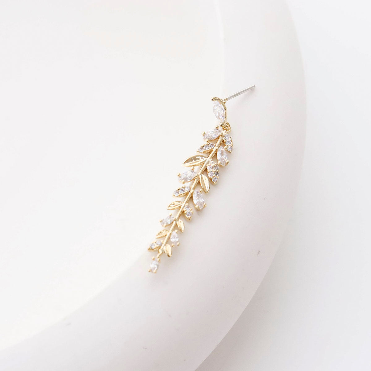 Olive Leaf CZ Drop Earrings - Wedding Jewelry with Silver Post