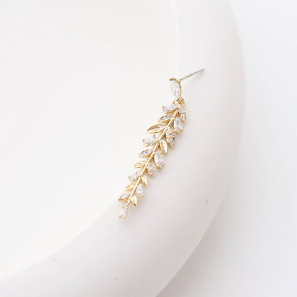 Olive Leaf CZ Drop Earrings - Wedding Jewelry with Silver Post