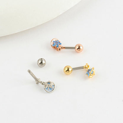 Planet Dangle Star Barbell Stud – Surgical Steel Bar, Clear/Blue CZ, Silver·Gold·Rose Gold
