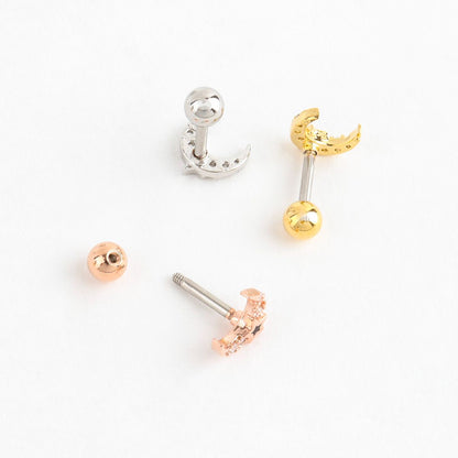 Black Star Crescent Moon Barbell in Gold, Silver & Rose Gold