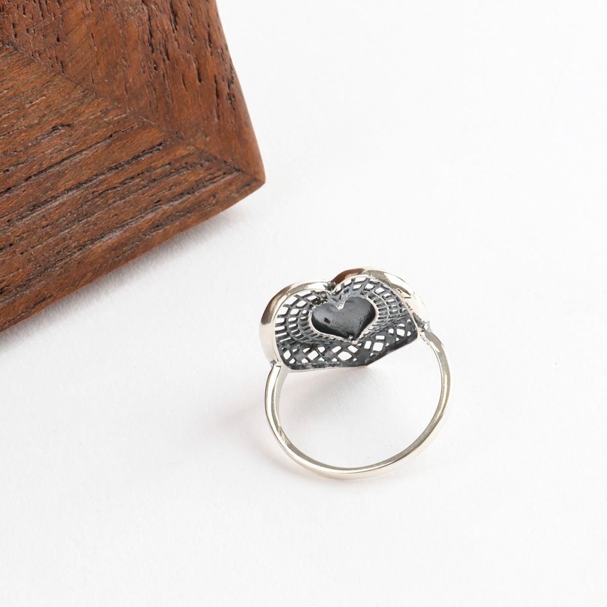 Vintage 925 Sterling Silver Filigree Puffy Heart Ring - Handmade