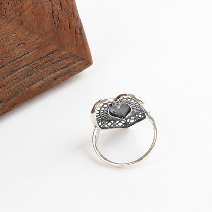 Vintage 925 Sterling Silver Filigree Puffy Heart Ring - Handmade