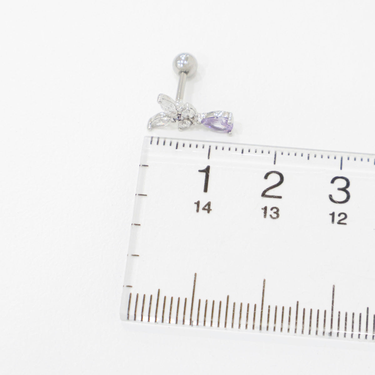 Butterfly Drop Barbell Earrings – Purple & Clear CZ | Cartilage Piercing | 8TTITTO8