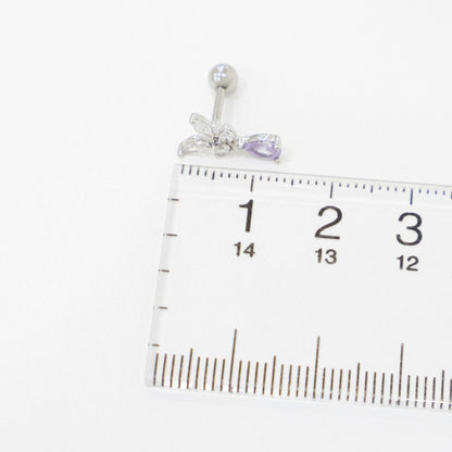 Butterfly Drop Barbell Earrings – Purple & Clear CZ | Cartilage Piercing | 8TTITTO8