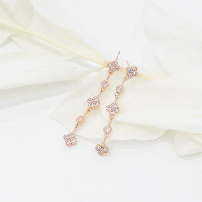 Clover Drop Earrings - 925 Silver Posts with Cubic Zirconia in 6 Colors | Vintage Inspired Dangle Earrings