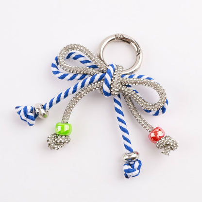 Handmade Rhinestone Rope Bow Bag Charm - Sparkling Keychain in 7 Colors