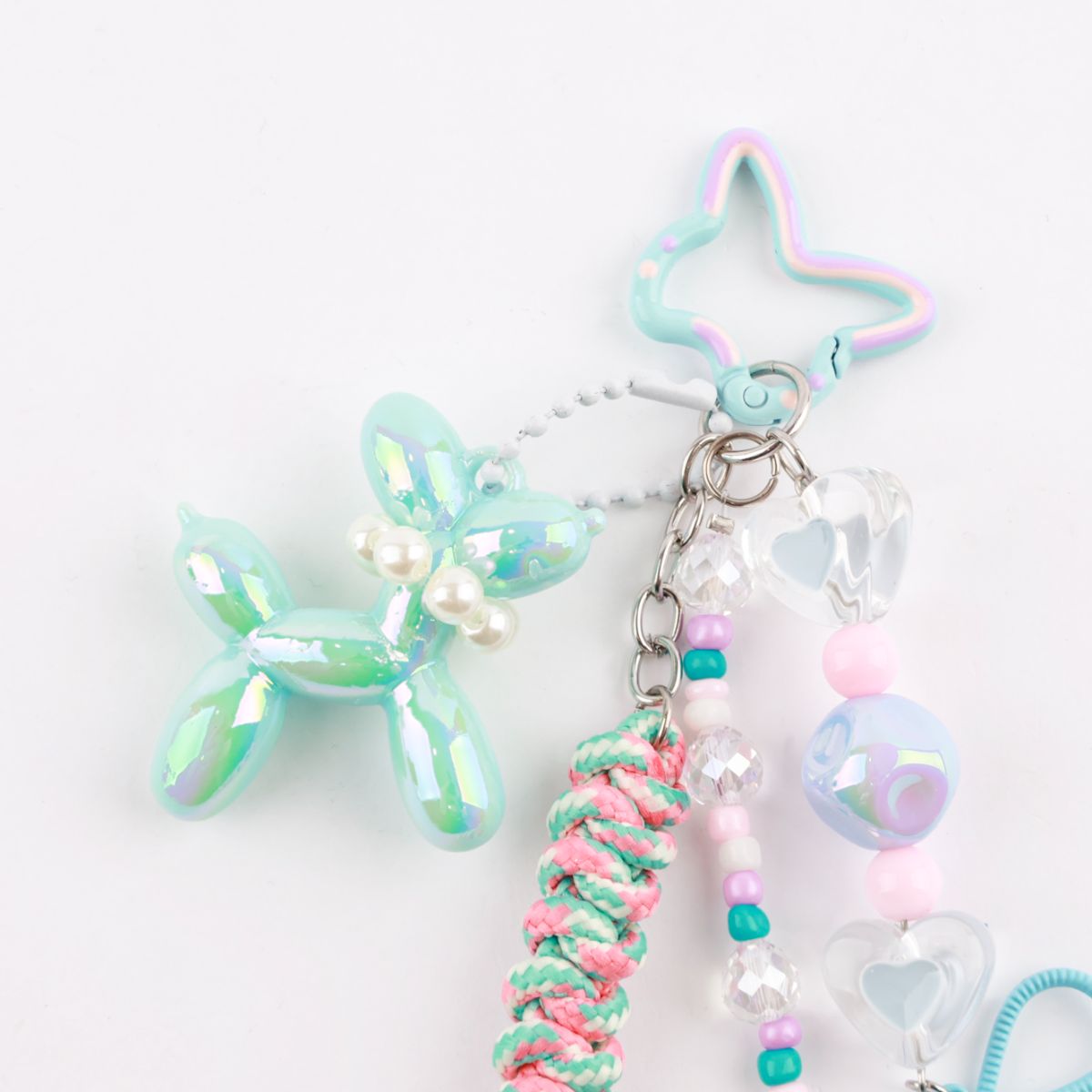 Handmade Balloon Dog Rope Keychain - Iridescent Poodle Bag Charm