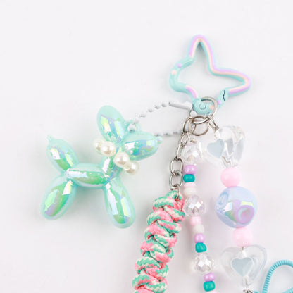 Handmade Balloon Dog Rope Keychain - Iridescent Poodle Bag Charm