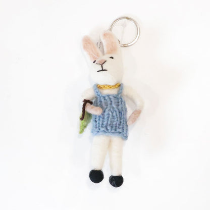 Handmade Wool Felt Animal Bag Charm - Cottagecore Rabbit & Bear Keychain - Cozy Winter Gift