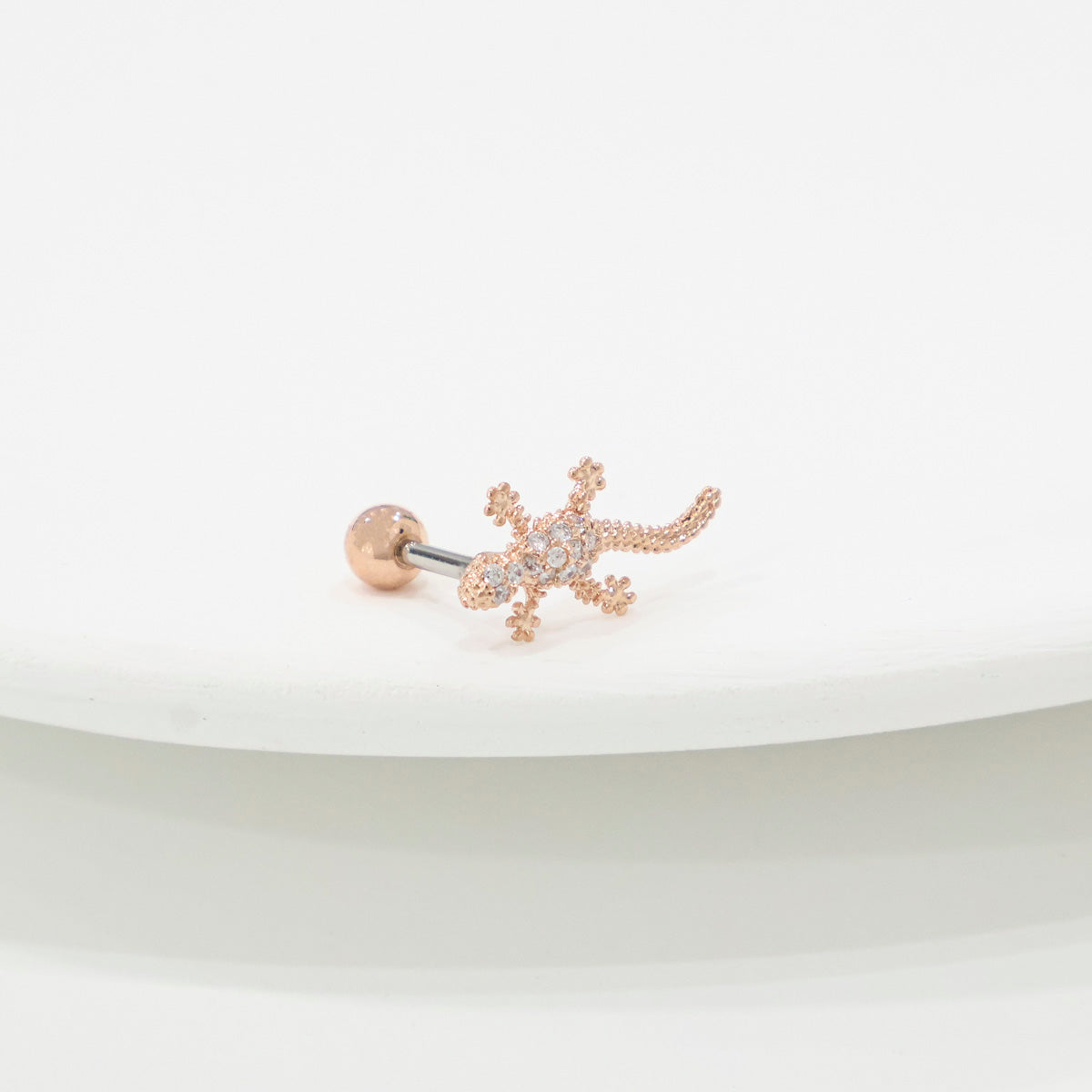 Full Pave Gecko Lizard Cartilage Earring | Surgical Steel Helix Stud with All-Over Crystals