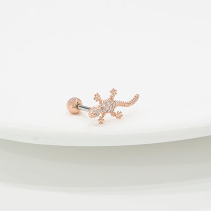 Full Pave Gecko Lizard Cartilage Earring | Surgical Steel Helix Stud with All-Over Crystals