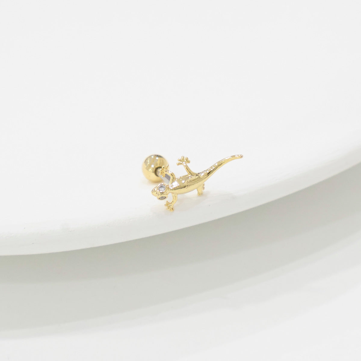 Sleek Gecko Lizard Cartilage Earring | Surgical Steel Helix Stud (Plain Metal)