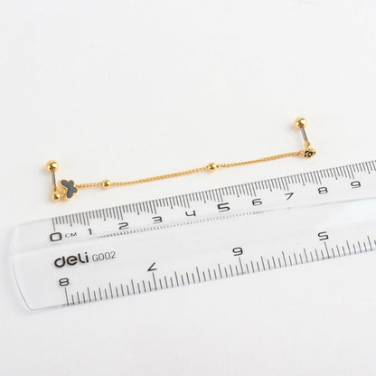 Surgical Steel Double Piercing Chain Earring Butterfly Rose Cartilage Barbell Stud