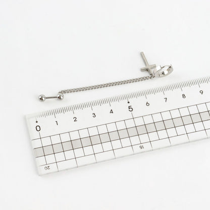 Cross Chain Barbell Earring, Silver Unisex Punk Style