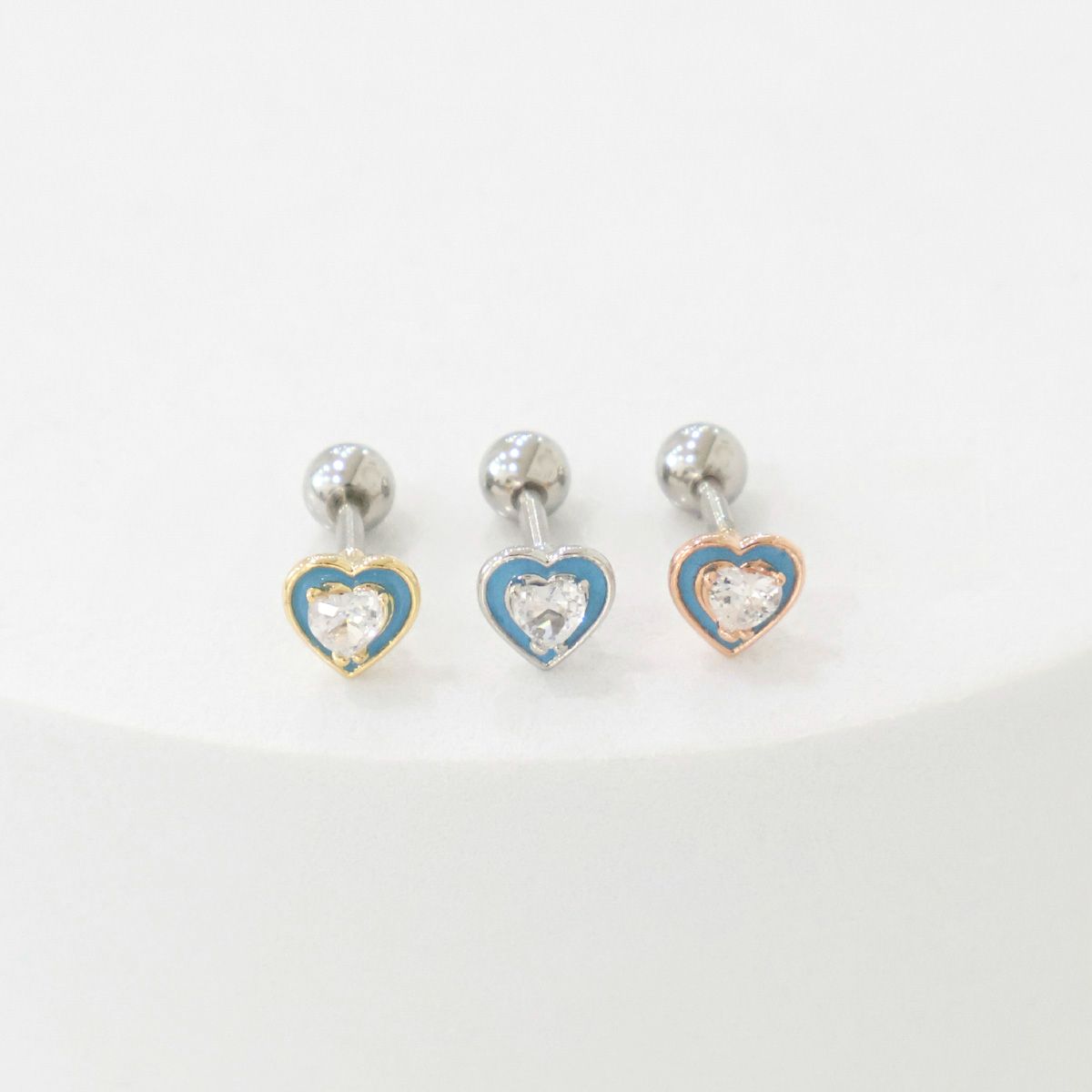 Sweetheart Crystal Barbell Stud Earrings – Ocean Blue & Blush Pink
