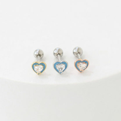 Sweetheart Crystal Barbell Stud Earrings – Ocean Blue & Blush Pink