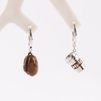 ☕ Coffee Bean & To-Go Cup Mismatch Earrings – Kawaii Food Jewelry | 8TTITTO8